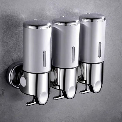 Wall Mount Soap Dispenser with Push Pump - Stainless Steel Liquid Holder for Shampoo, Lotion & Hand Wash in Bathroom, Kitchen, Shower
