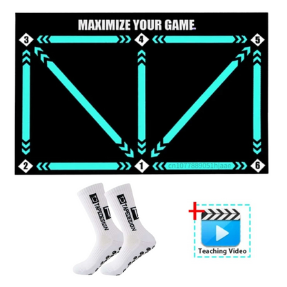 Soccer Skills Training Mat 35 in × 24 in Indoor Footwork Dribbling Practice Set Ball Control Exercises Youth Home Drills Anti-Slip Socks
