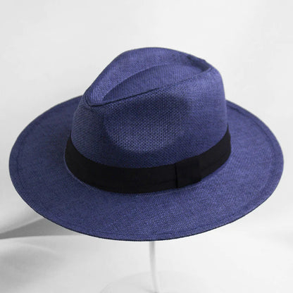 UPF 50+ Straw Fedora Hat with Wired Brim and Leather Band for Men & Women
