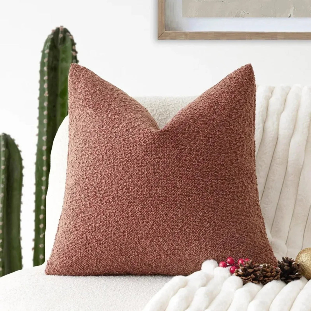 Textured Boucle Pillow Case 18×18 Inches Soft Cover for Couch Bedroom Chair Minimalist Neutral Decor Accent Throw Cushion for Modern Home