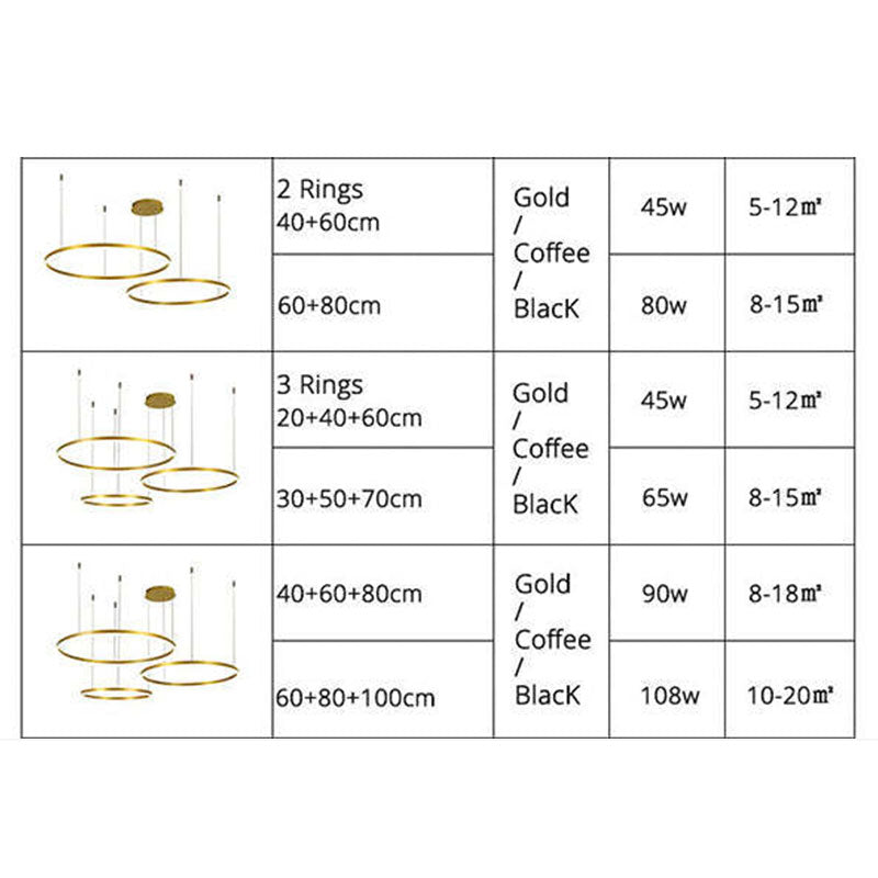 Tiered Ring Pendant Light Modern Metal Circular Chandelier for Dining Room Living Room Bedroom Kitchen Island Adjustable Height LED