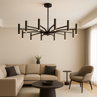 Modern Black Iron Ceiling Light Fixture 39-Inch Multi-Arm LED for Dining Room Living Room Bedroom Contemporary Home Lighting