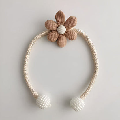 Whimsy Flower Curtain Tie Back - Embroidered Fabric, Pearl Buckle