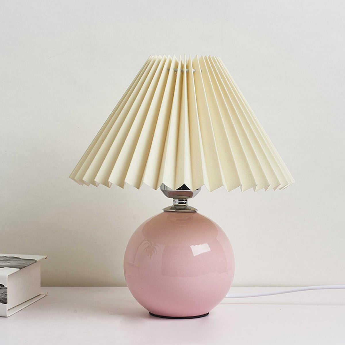 Ceramic Accent Lamp with Fabric Shade 11x9.5 in E26 Socket for Nightstand Desk Study Room Reading Light Modern Home Decor