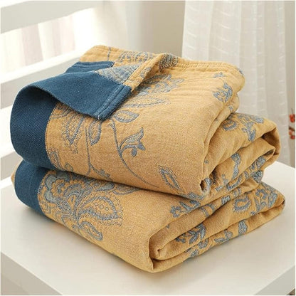 Lightweight Cotton Gauze Throw Blanket with Floral Design for Year-Round Comfort, Breathable Bedding for Bedroom, Sofa, or Guest Room