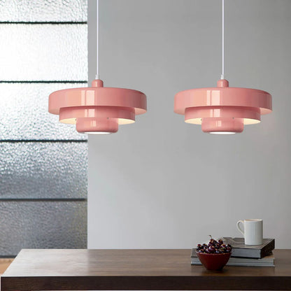 Hanging Iron Ceiling Fixture 14 Inch Layered Shade Height-Adjustable for Kitchen Dining Room Bedroom Modern Retro Downlight E27 Socket