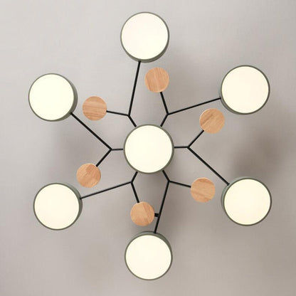 Scandinavian Ceiling Light Fixture 35 in Dimmable LED Flush Mount Wood Iron Acrylic for Bedroom Living Room Kitchen Dining Room Modern Minim