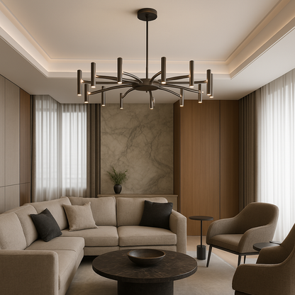 Modern Black Iron Ceiling Light Fixture 39-Inch Multi-Arm LED for Dining Room Living Room Bedroom Contemporary Home Lighting
