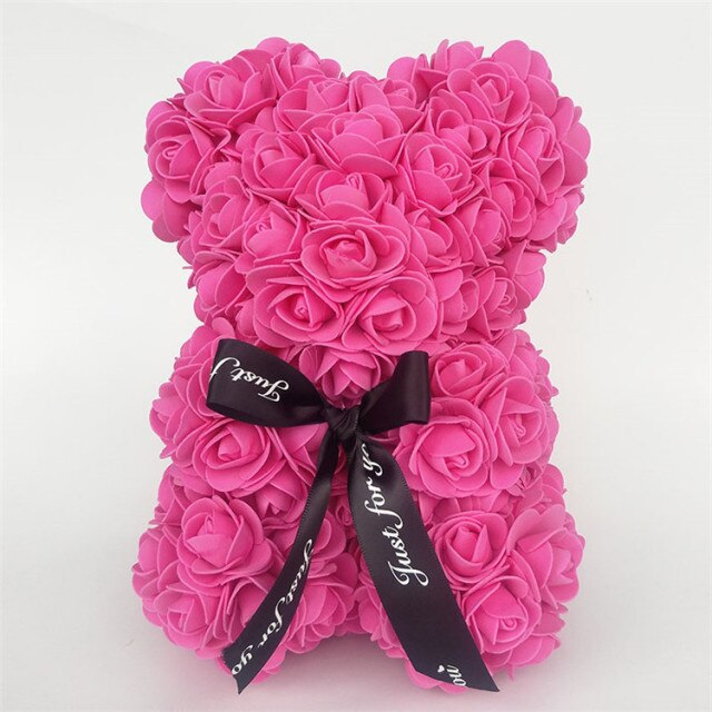 Foam Rose Bear Gift for Valentine's Day Anniversaries Birthdays – Teddy Shaped Rose Bouquet in Red Pink White Blue for Him Her – Forever