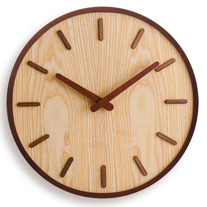 12-Inch Noiseless Timepiece Natural Wood Finish Brown Round Clock for Bedroom Office Living Space Home