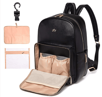 Parent Backpack Organizer with Changing Pad & Wet Bag – Waterproof PU Leather Multi-Pocket Storage for Newborn & Toddler Essentials