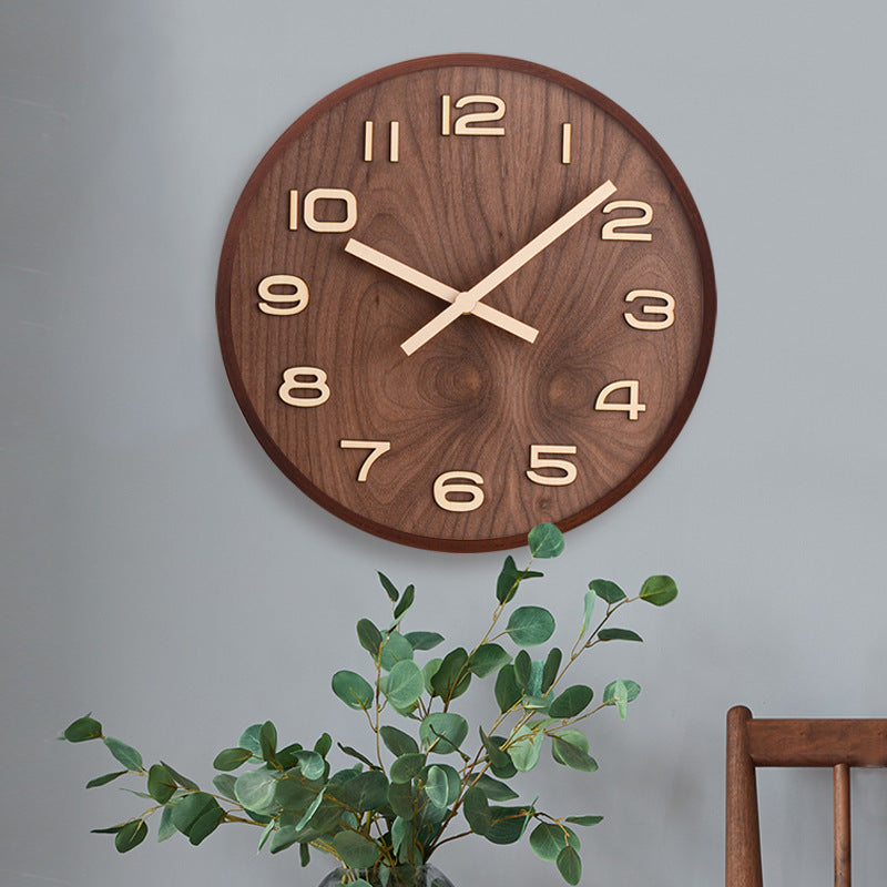 12-Inch Noiseless Timepiece Natural Wood Finish Brown Round Clock for Bedroom Office Living Space Home