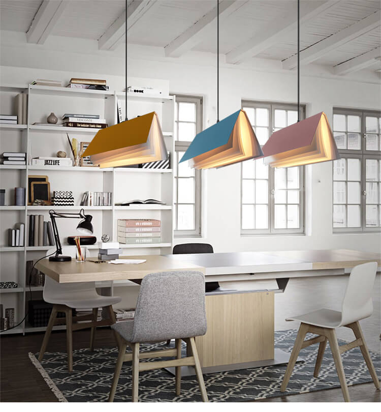 Hardwired Ceiling Pendant Fixture with Open-Book Shade in PVC & Metal for Living Room, Bedroom, Home Office, Reading Nook