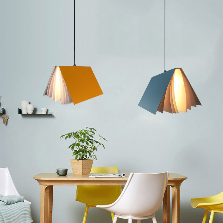 Hardwired Ceiling Pendant Fixture with Open-Book Shade in PVC & Metal for Living Room, Bedroom, Home Office, Reading Nook