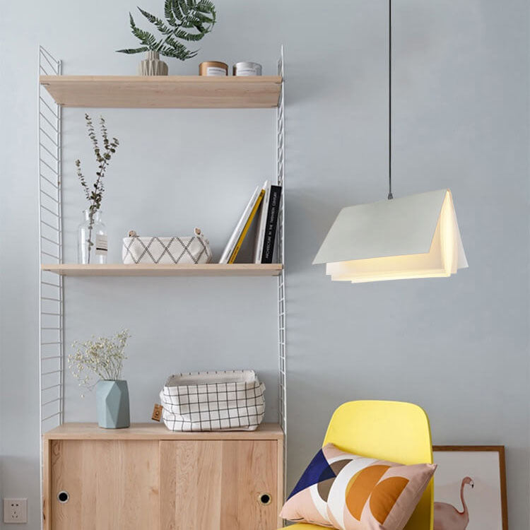 Hardwired Ceiling Pendant Fixture with Open-Book Shade in PVC & Metal for Living Room, Bedroom, Home Office, Reading Nook