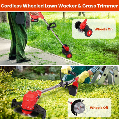 Electric Weed Eater, Electric Weed Wacker, Lawn Edger, Battery Powered Grass Cutter, Battery Weed Trimmer with Wheels