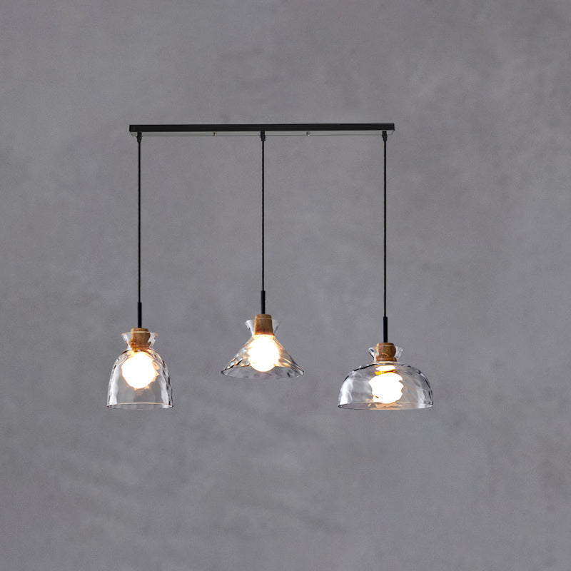 Clear Glass Pendant Light with Wood Accent E26 Socket for Kitchen Island Dining Room Bedroom Ceiling Fixture Hardwired Hanging Lamp