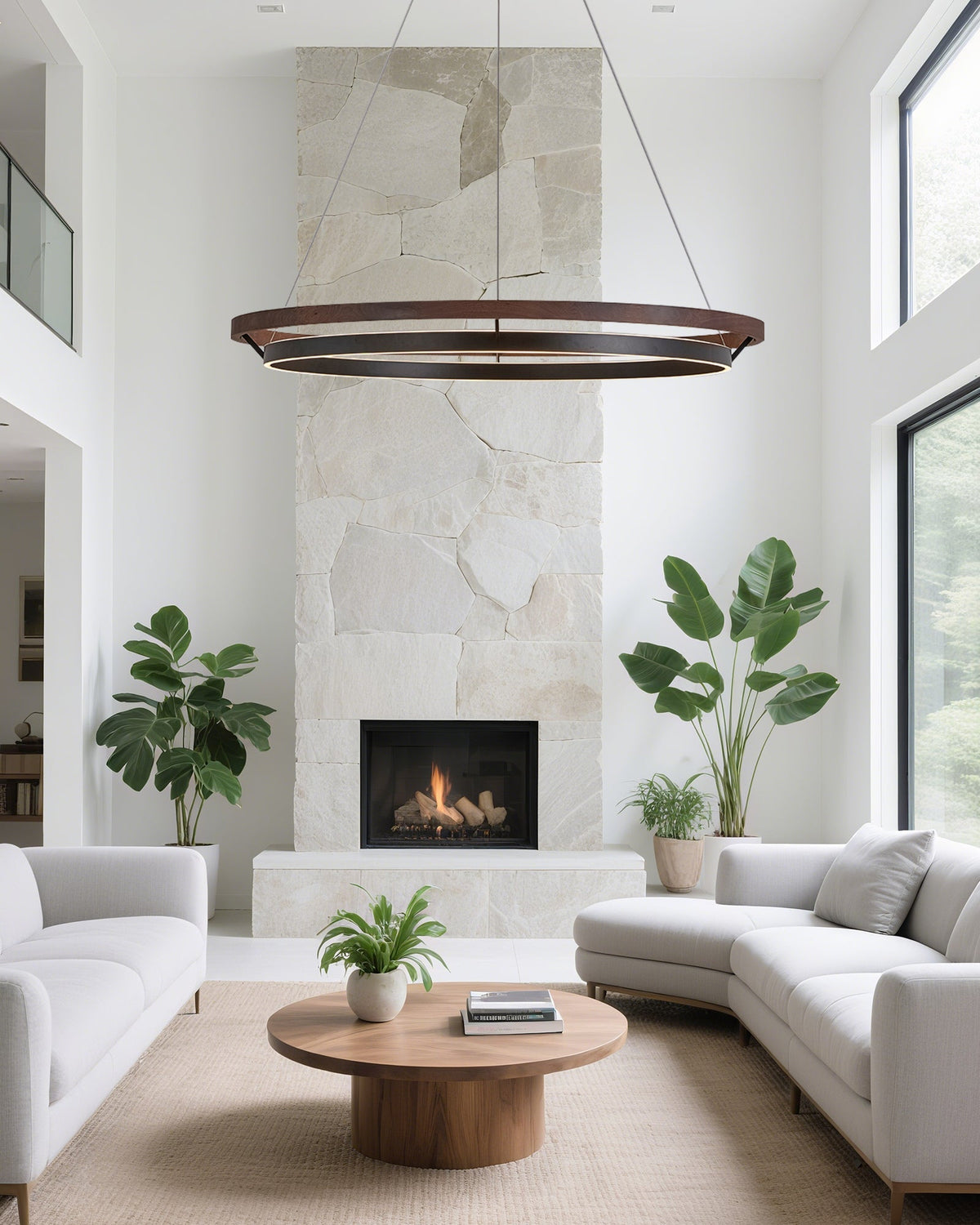 Circular Wood Ring Chandelier with LED Lighting 24-47 Inches Adjustable Height Farmhouse Dining Room Kitchen Island Ceiling Fixture