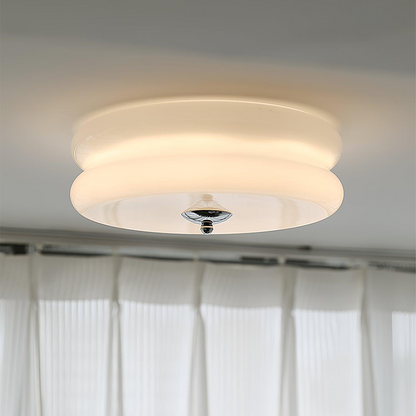 Round Flush Mount LED Fixture with 3 Color Temperatures Glass Metal 5 in Height for Bedroom Dining Room Kitchen Adjustable Kelvin Switch Mod