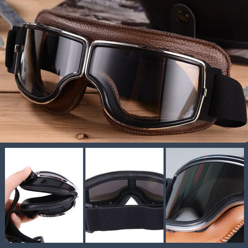 Retro Leather-Padded Motorcycle Goggles for Vintage Riding