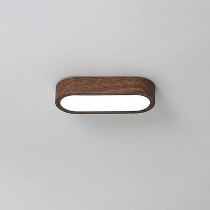 LED Wood Grain Ceiling Light Flush Mount – Modern Round Low Profile Fixture for Bedroom Living Room – Hardwired 8W Acrylic Shade Walnut &