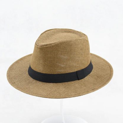 UPF 50+ Straw Fedora Hat with Wired Brim and Leather Band for Men & Women