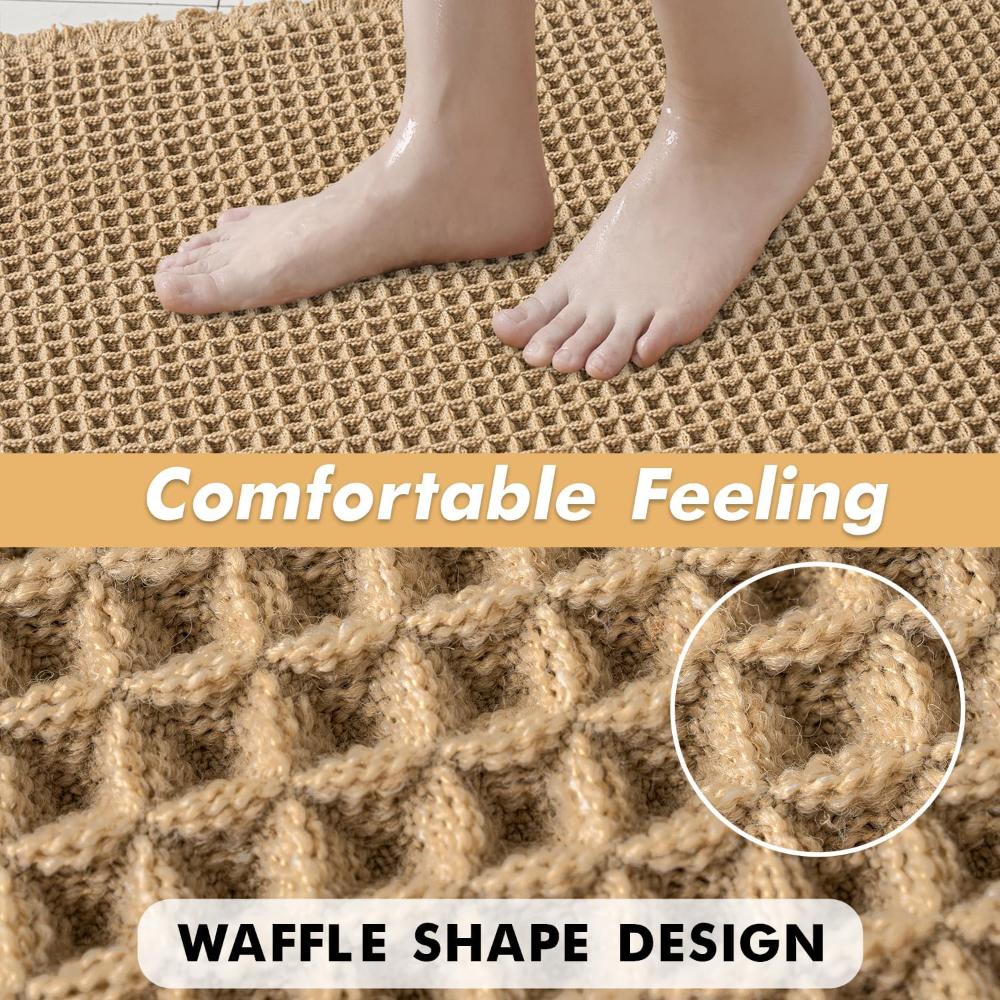 Waffle Weave Bathroom Floor Mat Rapid Drying Slip-Resistant Beige Shower Rug for Modern Homes Plush Comfort