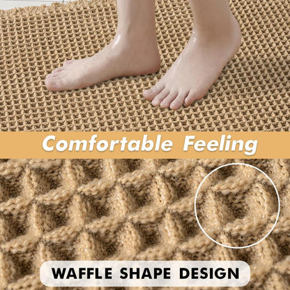 Waffle Weave Bathroom Floor Mat Rapid Drying Slip-Resistant Beige Shower Rug for Modern Homes Plush Comfort