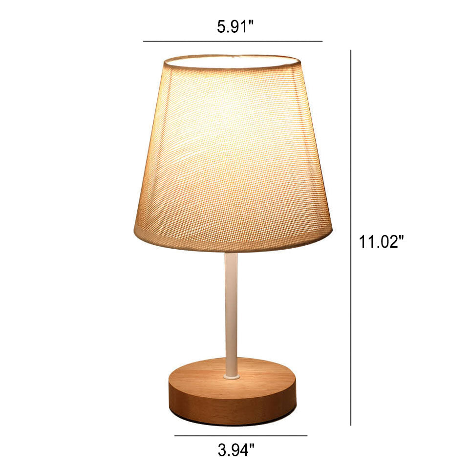 Wood Accent LED Table Lamp with Fabric Shade – USB Powered for Bedroom, Nightstand & Living Room