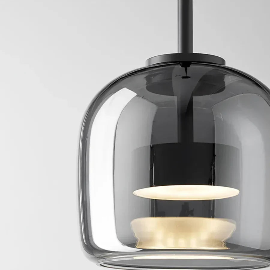 Glass Drop Ceiling Fixture 40 in Adjustable Height Cognac Smoke Gray Over Island Dining Table Modern Nordic Minimalist Hanging Lamp Bedroom