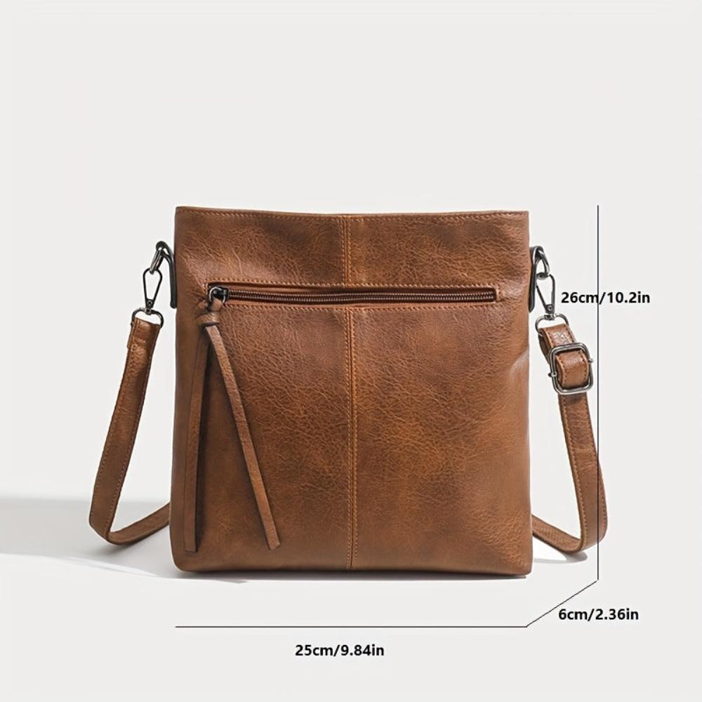 Vintage-Inspired Boxy Crossbody Purse for Women – Compact Shoulder Bag with Zipper Closure for Everyday Carry, Casual Outings & Errands