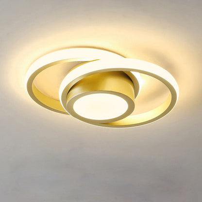 Double Ring LED Flush Mount Light Black Contemporary Overhead Fixture for Entryway Foyer Apartment Passageway Interior Decor