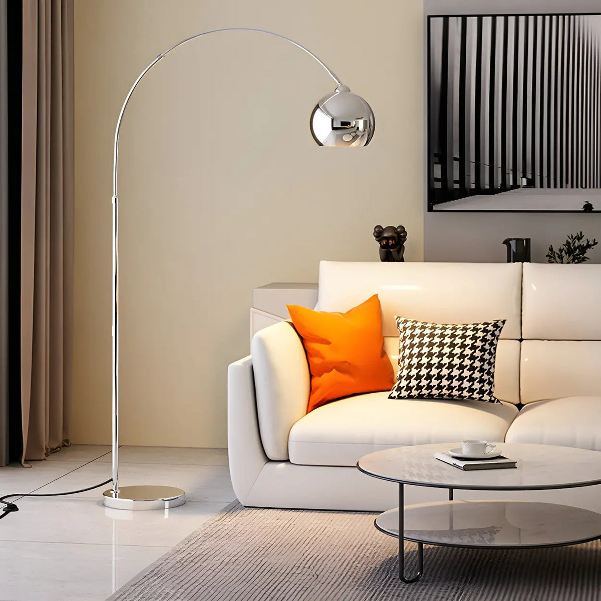 Overarching Chrome Floor Lamp with Dome Shade 71 in E27 Socket Foot Switch