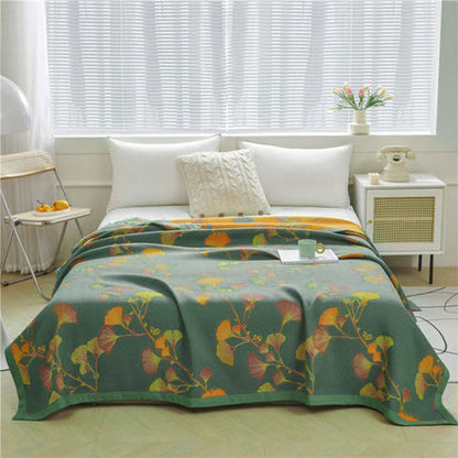 Elegant Home | Reversible Jacquard Quilt with Ginkgo Pattern | Luxurious Comfort for Stylish Decor