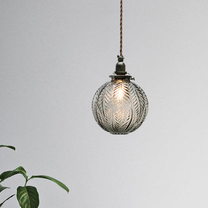 Single-Light Hanging Pendant with Etched Feather Glass Shade — Colonial-Inspired Design for Kitchen, Dining Room & Entryway