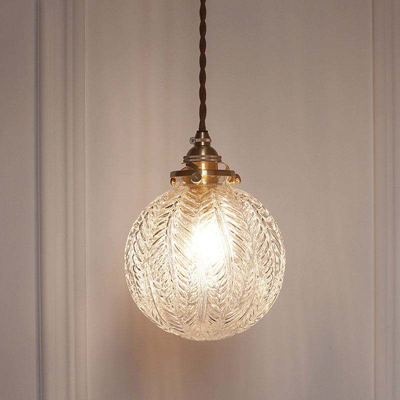 Single-Light Hanging Pendant with Etched Feather Glass Shade — Colonial-Inspired Design for Kitchen, Dining Room & Entryway