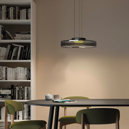 Tiered Glass Hanging Fixture 18 in Amber with Integrated LED for Island Kitchens Dining Areas Living Spaces Modern Minimalist Bauhaus-Inspir