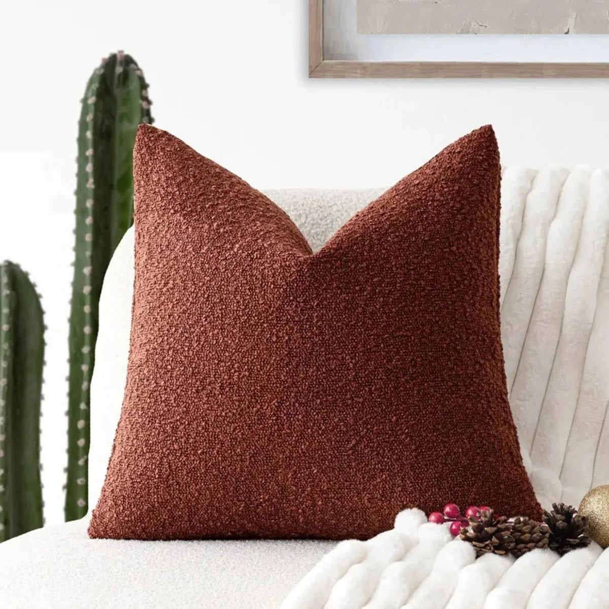 Textured Boucle Pillow Case 18×18 Inches Soft Cover for Couch Bedroom Chair Minimalist Neutral Decor Accent Throw Cushion for Modern Home