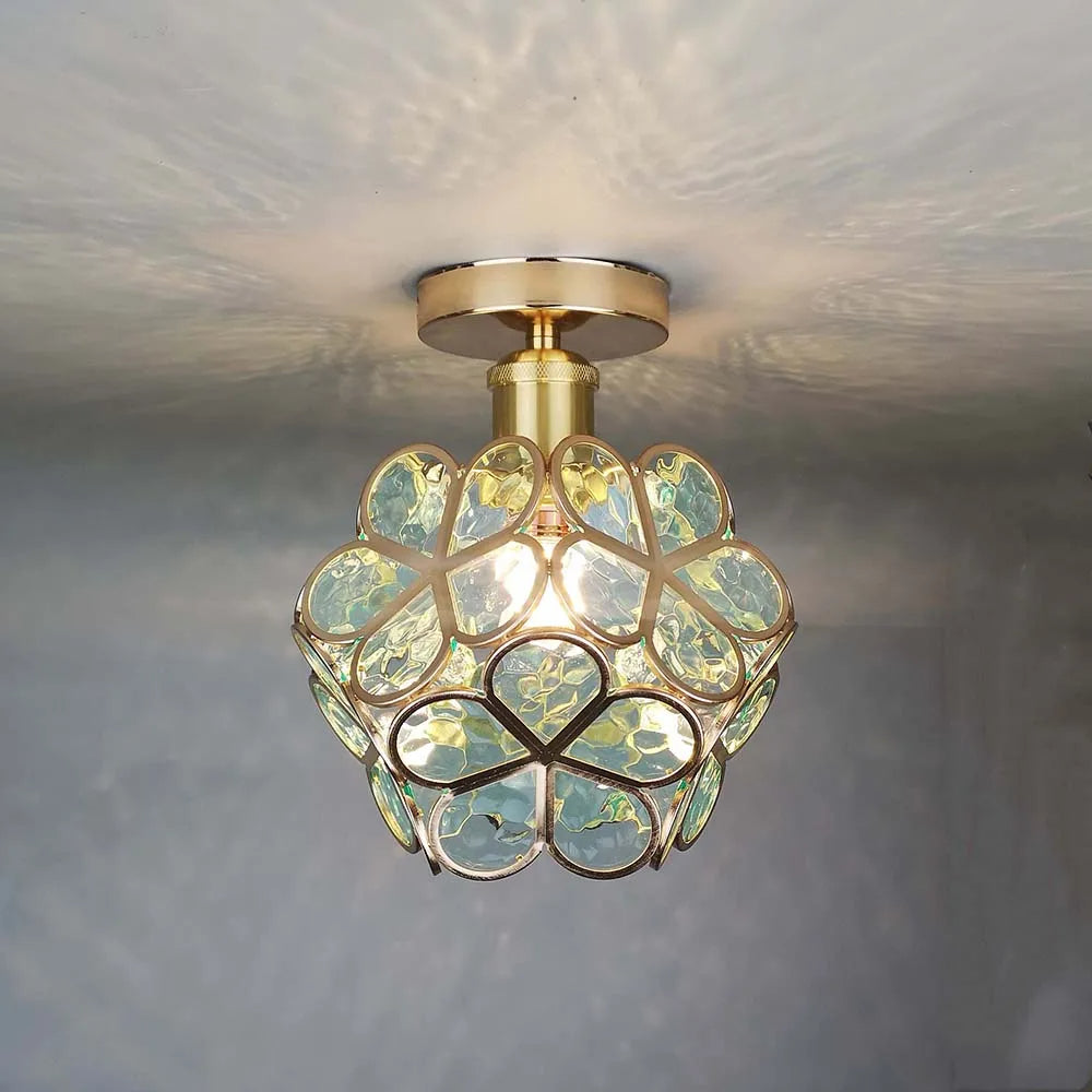 Flush Mount Flower Fixture in Gold with Acrylic Shade for Entryway Bedroom Small Spaces 8-Inch Modern LED Overhead Home Lighting