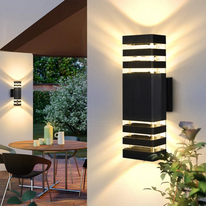 Outdoor Wall Sconce E27 Socket Weatherproof Black Finish Dual-Beam Up-Down Lighting for Entryways Patios Garden Facades Exterior Home