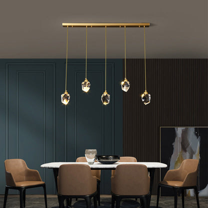 Adjustable Drop Fixture with Clear Tapered Shade & Brass Accents for Kitchen Islands, Breakfast Nooks, Entryways