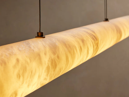 Linear Alabaster Stone Chandelier with Integrated LED – Modern Overhead Dining Room Island Light Fixture for Kitchen Contemporary Ceiling