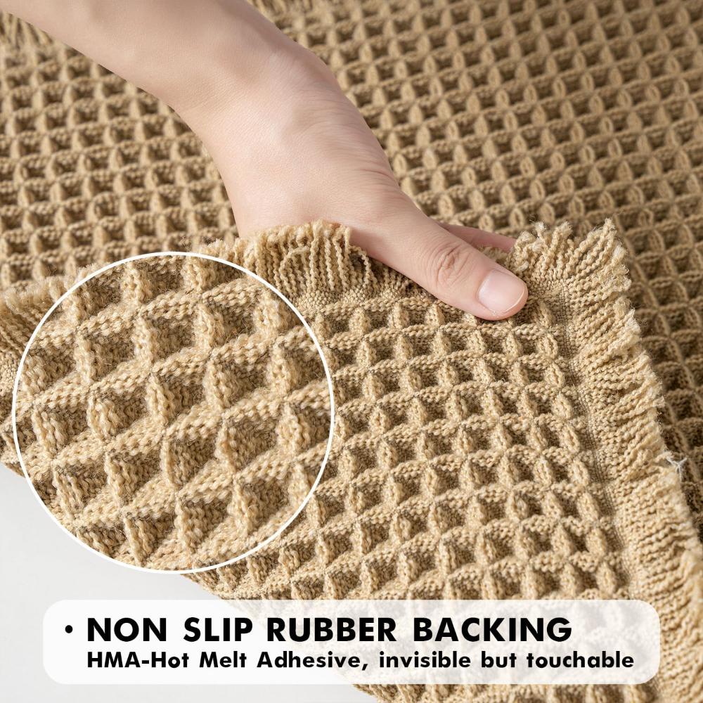 Waffle Weave Bathroom Floor Mat Rapid Drying Slip-Resistant Beige Shower Rug for Modern Homes Plush Comfort