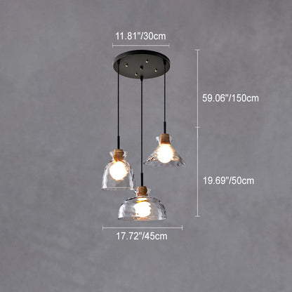 Hanging Ceiling Fixture Glass and Wood Shade Adjustable Cord E26 Socket for Bedroom Den Kitchen Dining Room Hallway