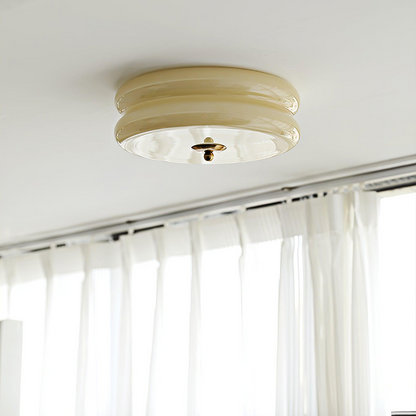 Round Flush Mount LED Fixture with 3 Color Temperatures Glass Metal 5 in Height for Bedroom Dining Room Kitchen Adjustable Kelvin Switch Mod