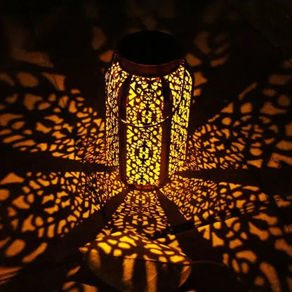 Openwork Metal Solar Lantern 9.3 in Hanging or Tabletop Garden Patio Light Outdoor Decorative Moroccan-Inspired Design for Porch Balcony Pat