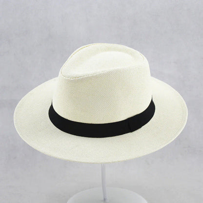 UPF 50+ Straw Fedora Hat with Wired Brim and Leather Band for Men & Women