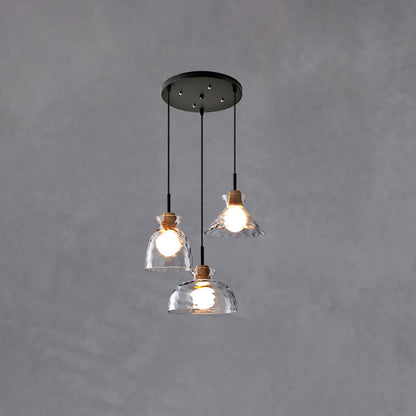 Hanging Ceiling Fixture Glass and Wood Shade Adjustable Cord E26 Socket for Bedroom Den Kitchen Dining Room Hallway