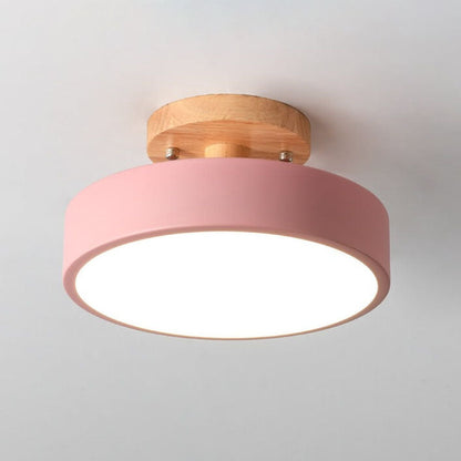 LED Semi-Flush Ceiling Light 12 in Wood & Acrylic Low-Profile Fixture for Bedroom Hallway Living Room Modern Home Lighting 3-Color Temperatu