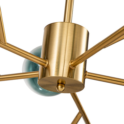 Mid-Century Modern Chandelier with 15 Blue Glass Orbs on Branching Arms for Dining Room & Living Room